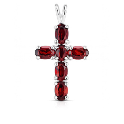 Pendentif Croix Homme En Argent 925 Avec Labradorite Et Grenat - Bijou Fantaisie Sterling