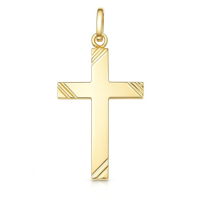 Pendentif Croix Striée en Or Jaune 750