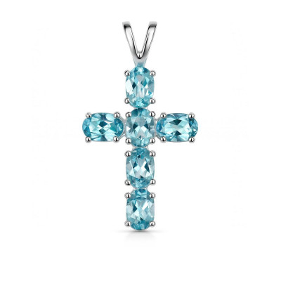 Pendentif Croix Topaze Bleue Traitée Argent