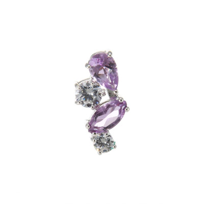 Pendentif Double Duo en Argent 925 Rhodié Améthyste et Oxydes