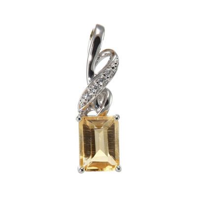 Pendentif en Argent 925 Rhodié Citrine Rectangulaire 8x6mm et Oxydes