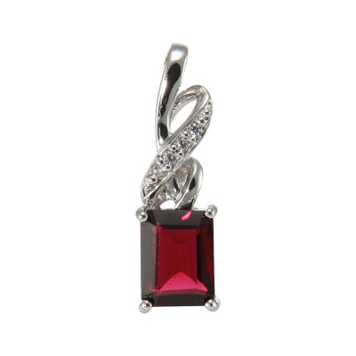 Pendentif en Argent 925 Rhodié Grenat Rectangulaire 8x6mm et Oxydes