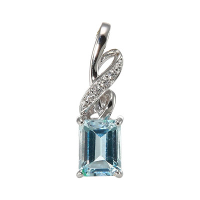 Pendentif en Argent 925 Rhodié Topaze bleue traitée Rectangulaire 8x6mm et Oxydes