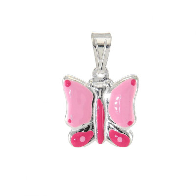 Pendentif en argent et laque papillon rose