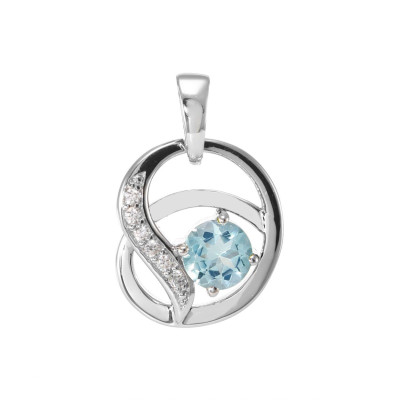 Pendentif Entrelacé en Argent 925 Rhodié Topaze bleue traitée et Oxydes