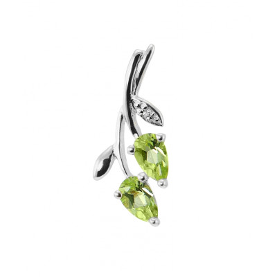 Pendentif Feuille Or blanc 375 Péridot  et Diamant