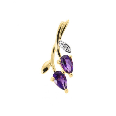 Pendentif Feuille Or jaune 375 Améthyste et Diamant
