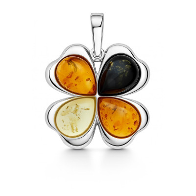 Pendentif Fleur Ambre Multicolore et Argent 925