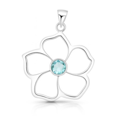 Pendentif Fleur Argent 925 Topaze Bleue Traitée