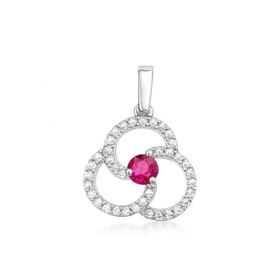 Pendentif Fleur Or Blanc 750  Rubis  et Oxyde