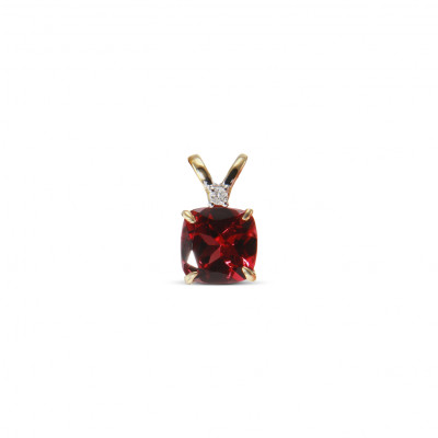 Pendentif Grenat Coussin 5mm et Diamant en Or Jaune 750