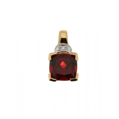 Pendentif Grenat Coussin 7mm Or et Diamants