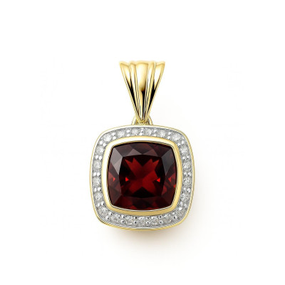 Pendentif Grenat Coussin 8mm et Diamant Or Jaune 375