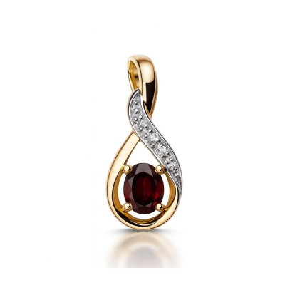 Pendentif Grenat Ovale 5x3mm et Diamant Or Jaune 375