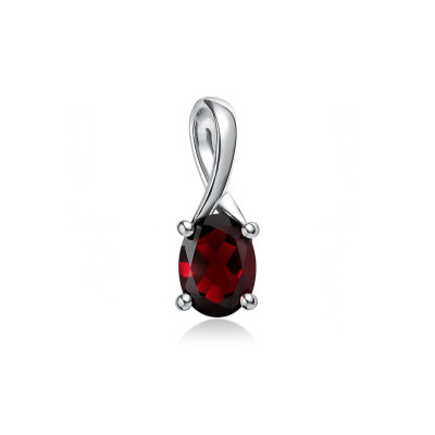 Pendentif Grenat Ovale 6x4mm Or Blanc 375