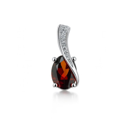 Pendentif Grenat Ovale 7x5mm Or Blanc et Diamant