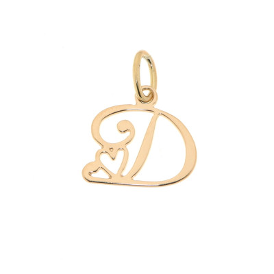 Pendentif Lettre D - Initiale D et coeur  en Or Jaune 750  