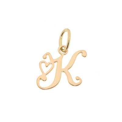Pendentif Lettre K - Initiale K et coeur  en Or Jaune 750  