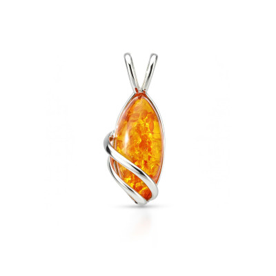 Pendentif Moderne Argent  et Ambre Taille Navette