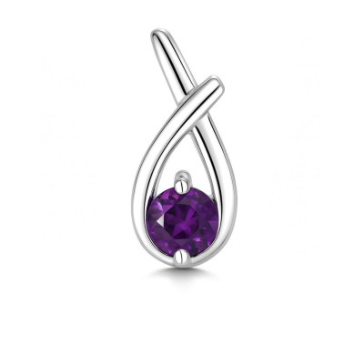 Pendentif Motif Croisé Argent 925 Rhodié Améthyste Ronde 6mm