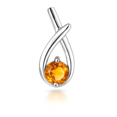Pendentif Motif Croisé Argent 925 Rhodié Citrine Ronde 6mm