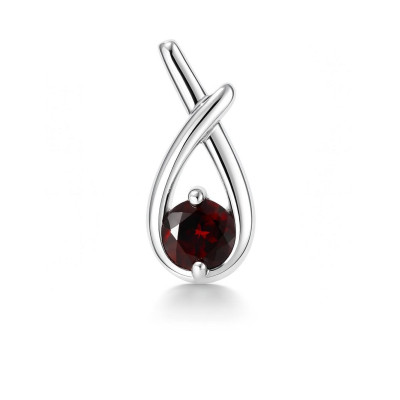 Pendentif Motif Croisé Argent 925 Rhodié Grenat Rond 6mm