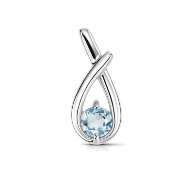 Pendentif Motif Croisé Argent 925 Rhodié Topaze bleue traitée Ronde 6mm