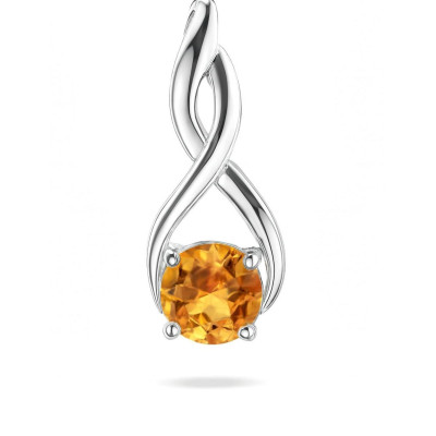 Pendentif Motif Entrelacé Argent 925 Rhodié Citrine Ronde 6mm