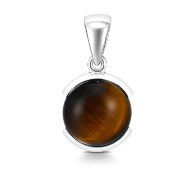 Pendentif  Oeil de Tigre Rond 12mm Argent 925