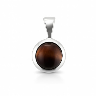 Pendentif Oeil de Tigre Rond 7mm Argent 925