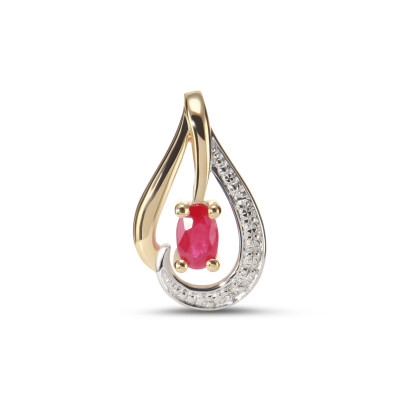 Pendentif  Or 750 Rubis Ovale 4x3mm et Diamant