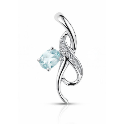 Pendentif Or Blanc 375 Aigue Marine Ovale 5x4mm et Diamant