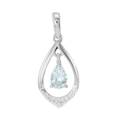 Pendentif or blanc 375 Aigue Marine poire 6x4 et diamant
