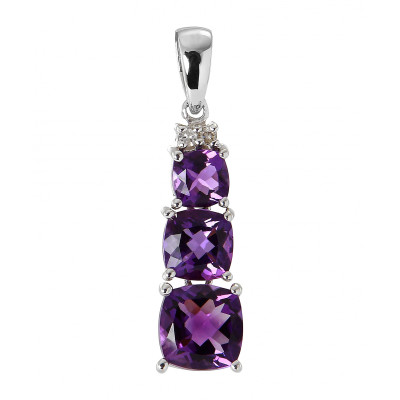 Pendentif Or blanc 375 Améthyste Coussin et Diamants