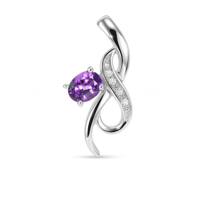 Pendentif Or Blanc 375 Améthyste Ovale 5x4mm et Diamant