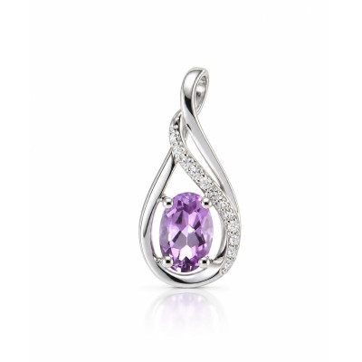Pendentif Or Blanc 375 Améthyste Ovale 6x4mm et diamants