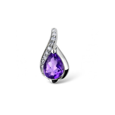 Pendentif Or Blanc 375 Améthyste Poire 7x5mm et Diamant