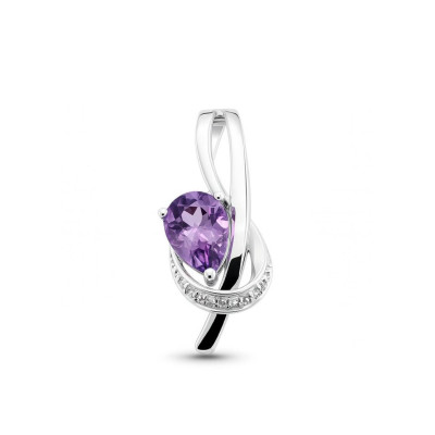 Pendentif Or Blanc 375 Améthyste Poire 7x5mm et Diamant