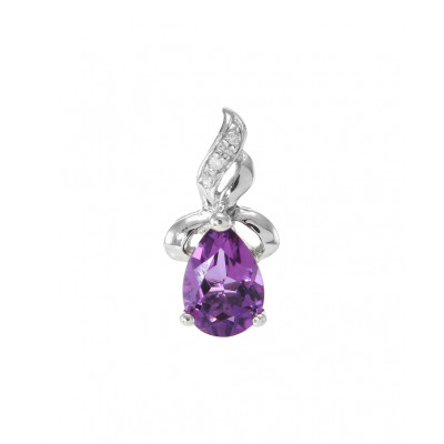 Pendentif Or Blanc 375 Améthyste Poire 7x5mm et Diamant