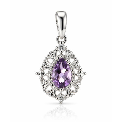 Pendentif Or Blanc 375 Améthyste Poire 7x5mm et diamants