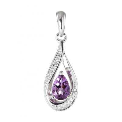 Pendentif Or Blanc 375 Améthyste poire de 6x4mm et Diamants