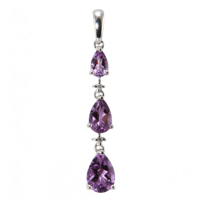 Pendentif Or Blanc 375 Améthyste Poire et Diamant