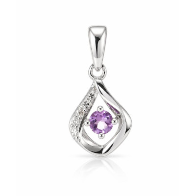 Pendentif Or Blanc 375 Améthyste Ronde 3mm et diamants