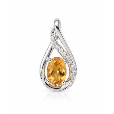 Pendentif Or Blanc 375 Citrine Ovale 6x4mm et diamants