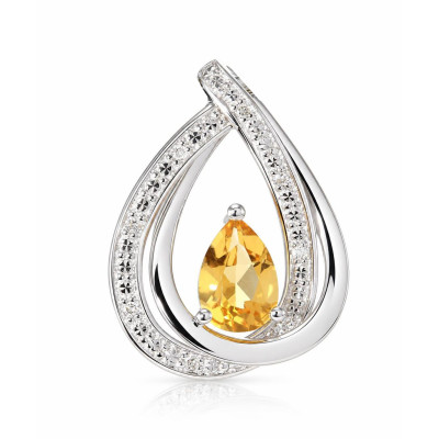 Pendentif Or Blanc 375 Citrine Poire 7x5mm et diamants