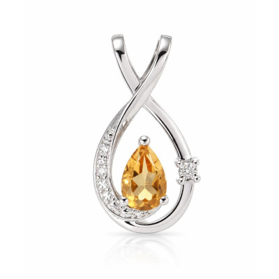 Pendentif Or Blanc 375 Citrine Poire 7x5mm