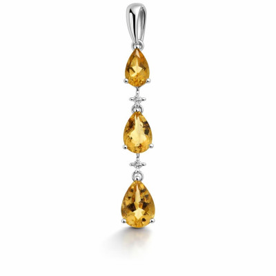 Pendentif Or Blanc 375 Citrine Poire et Diamant