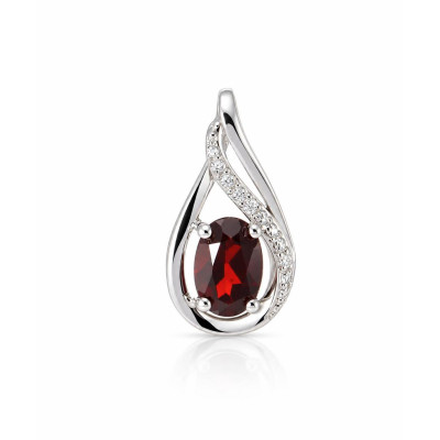 Pendentif Or Blanc 375 Grenat Ovale 6x4mm et diamants