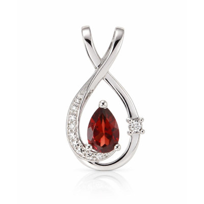 Pendentif Or Blanc 375 Grenat Poire 7x5mm