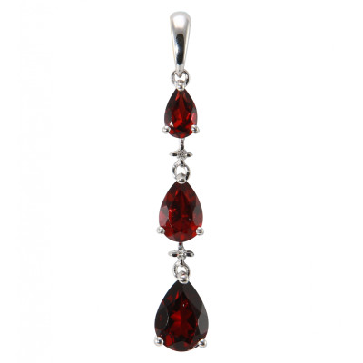 Pendentif Or Blanc 375 Grenat Poire et Diamant